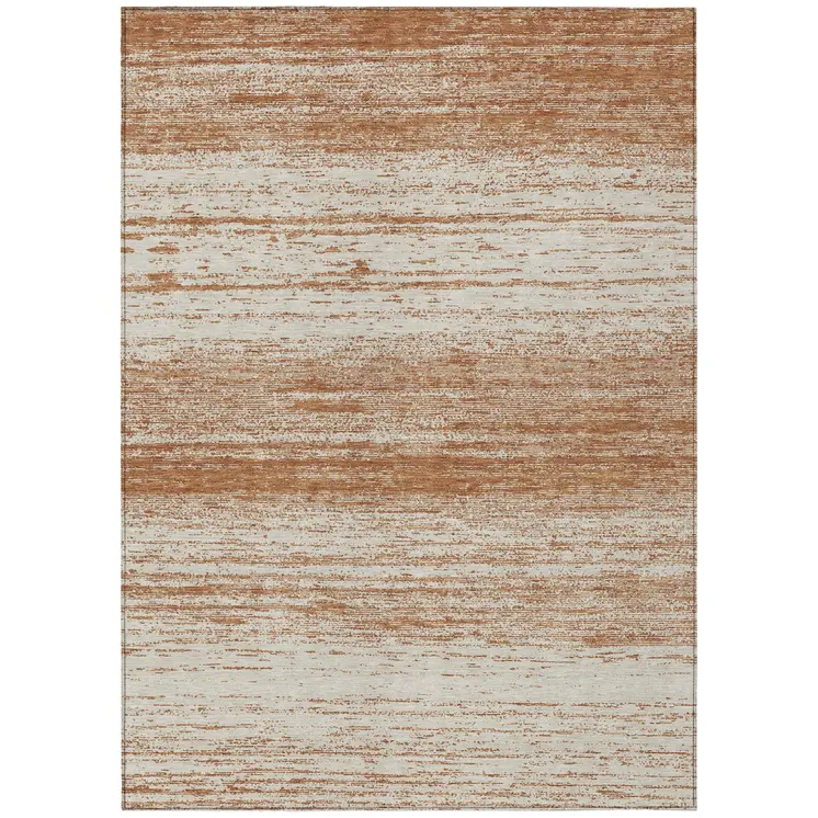 5' X 8' Orange And Beige Striped Washable Indoor Outdoor Area Rug