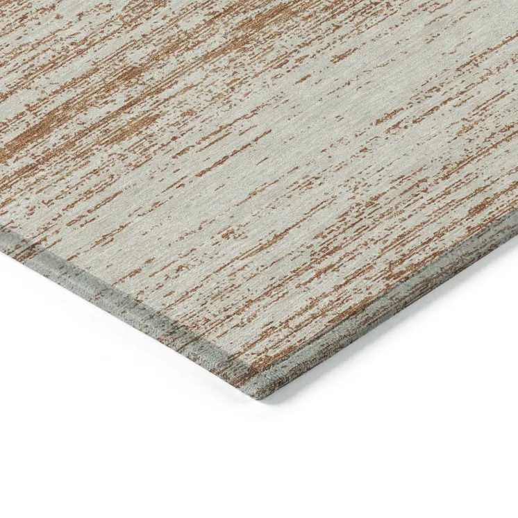 5' X 8' Orange And Beige Striped Washable Indoor Outdoor Area Rug