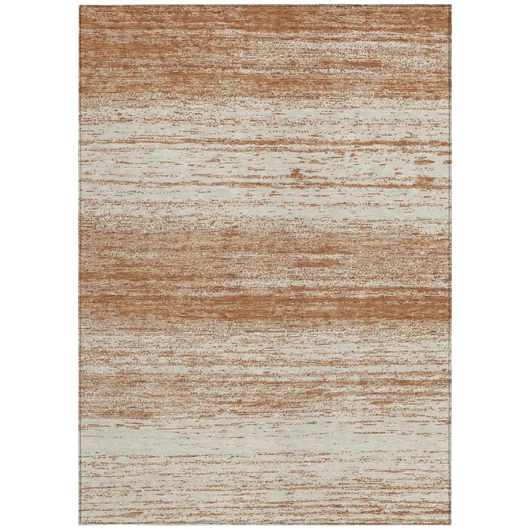 5' X 8' Orange And Beige Striped Washable Indoor Outdoor Area Rug