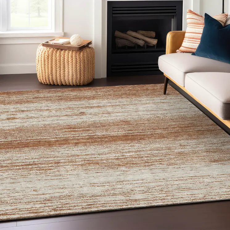 5' X 8' Orange And Beige Striped Washable Indoor Outdoor Area Rug