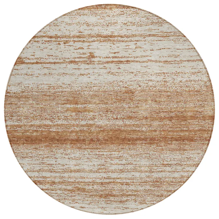 8' Orange And Beige Round Striped Washable Indoor Outdoor Area Rug