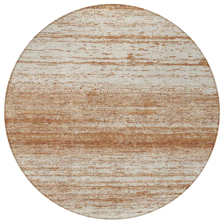 8' Orange And Beige Round Striped Washable Indoor Outdoor Area Rug