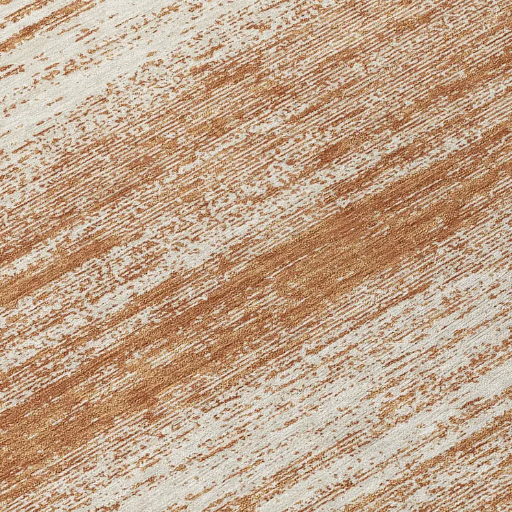 8' Orange And Beige Round Striped Washable Indoor Outdoor Area Rug