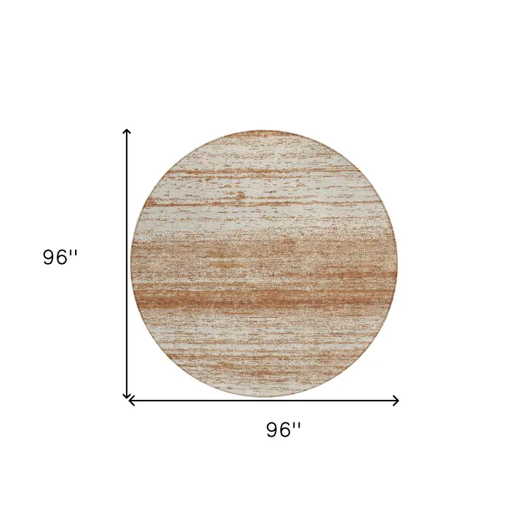8' Orange And Beige Round Striped Washable Indoor Outdoor Area Rug