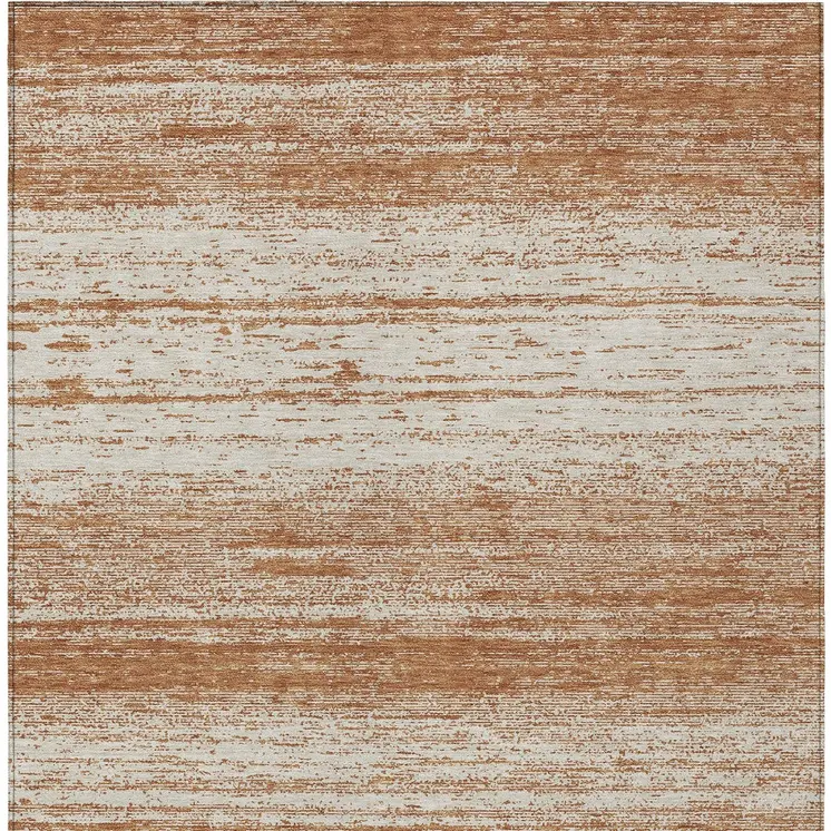8' X 10' Orange And Beige Striped Washable Indoor Outdoor Area Rug