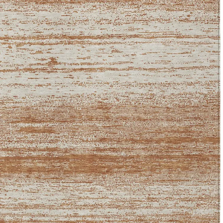 8' X 10' Orange And Beige Striped Washable Indoor Outdoor Area Rug
