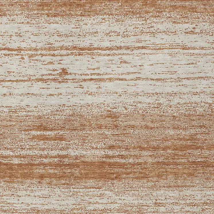 9' X 12' Orange And Beige Striped Washable Indoor Outdoor Area Rug