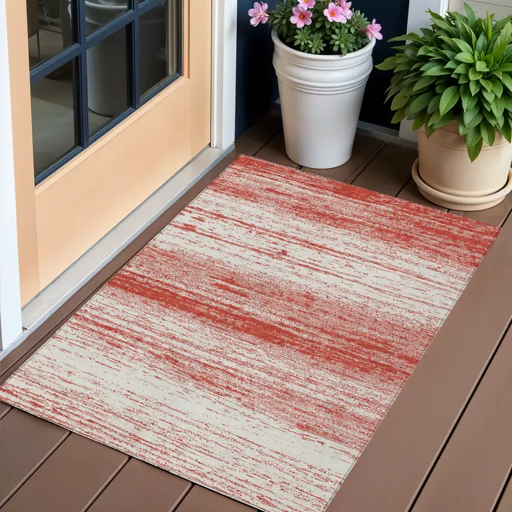 3' X 5' Red And Ivory Striped Washable Indoor Outdoor Area Rug