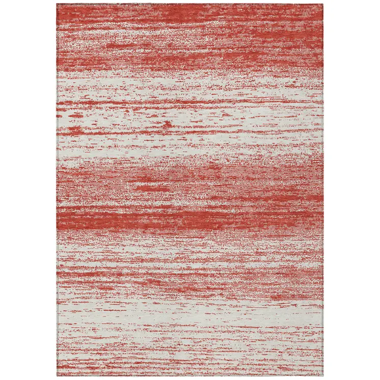3' X 5' Red And Ivory Striped Washable Indoor Outdoor Area Rug