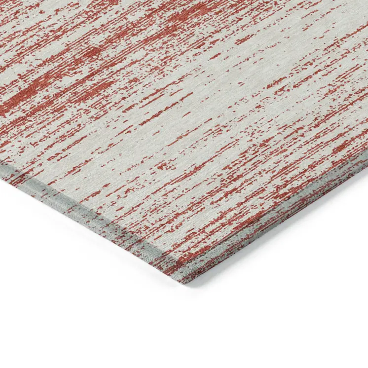 3' X 5' Red And Ivory Striped Washable Indoor Outdoor Area Rug