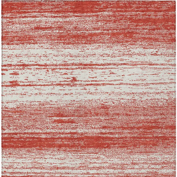 3' X 5' Red And Ivory Striped Washable Indoor Outdoor Area Rug