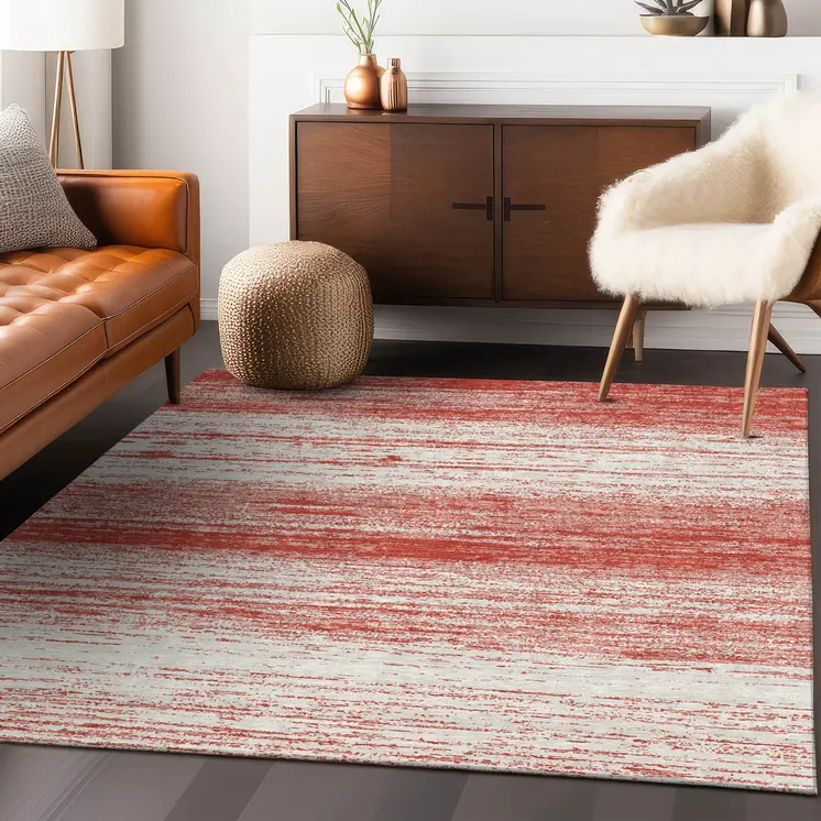 3' X 5' Red And Ivory Striped Washable Indoor Outdoor Area Rug