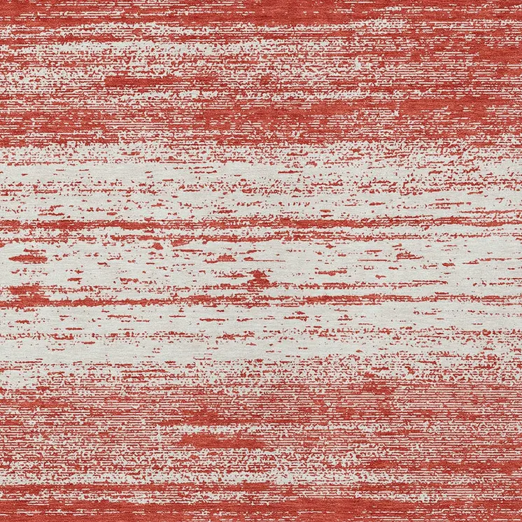 5' X 8' Red And Ivory Striped Washable Indoor Outdoor Area Rug