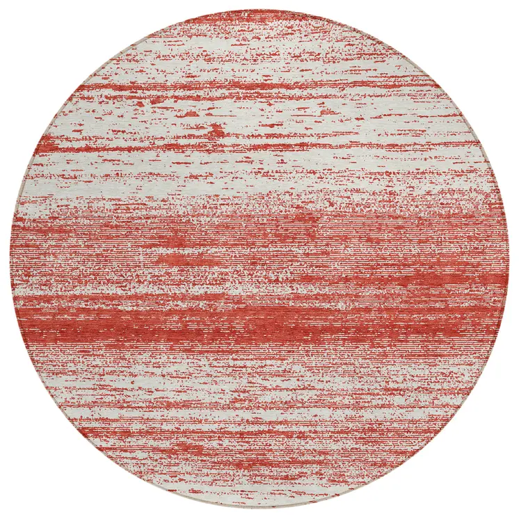 8' Red And Ivory Round Striped Washable Indoor Outdoor Area Rug