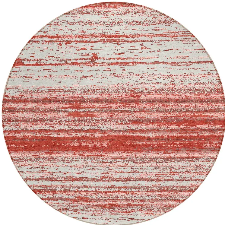 8' Red And Ivory Round Striped Washable Indoor Outdoor Area Rug