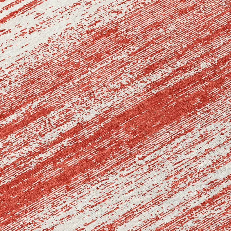 8' Red And Ivory Round Striped Washable Indoor Outdoor Area Rug