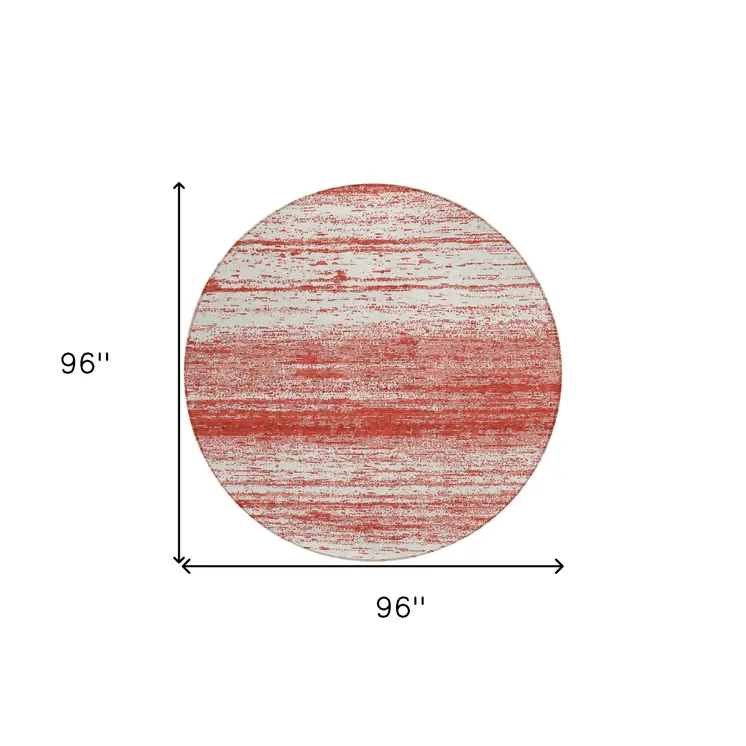 8' Red And Ivory Round Striped Washable Indoor Outdoor Area Rug