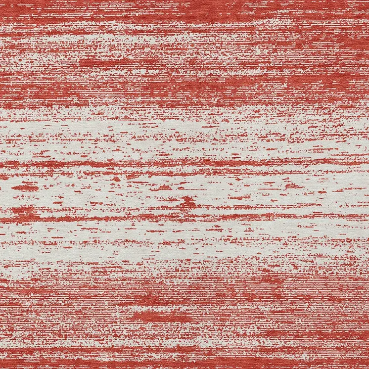 9' X 12' Red And Ivory Striped Washable Indoor Outdoor Area Rug