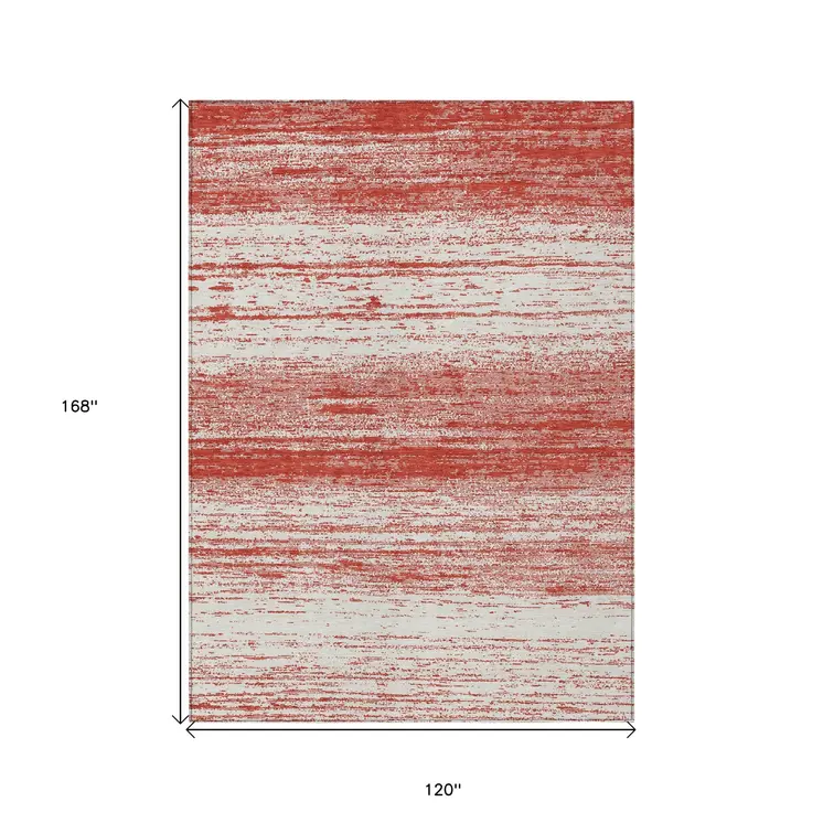 10' X 14' Red And Ivory Striped Washable Indoor Outdoor Area Rug