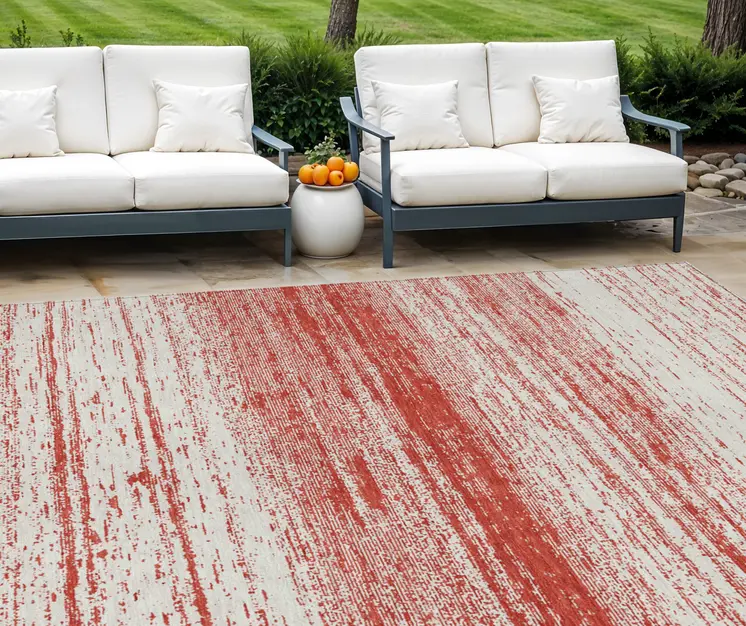 10' X 14' Red And Ivory Striped Washable Indoor Outdoor Area Rug