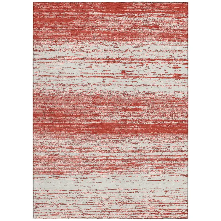 10' X 14' Red And Ivory Striped Washable Indoor Outdoor Area Rug