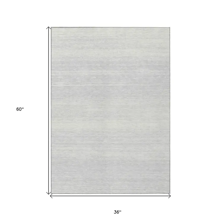 3' X 5' Silver And Gray Striped Washable Indoor Outdoor Area Rug
