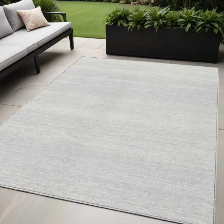 5' X 8' Silver And Gray Striped Washable Indoor Outdoor Area Rug