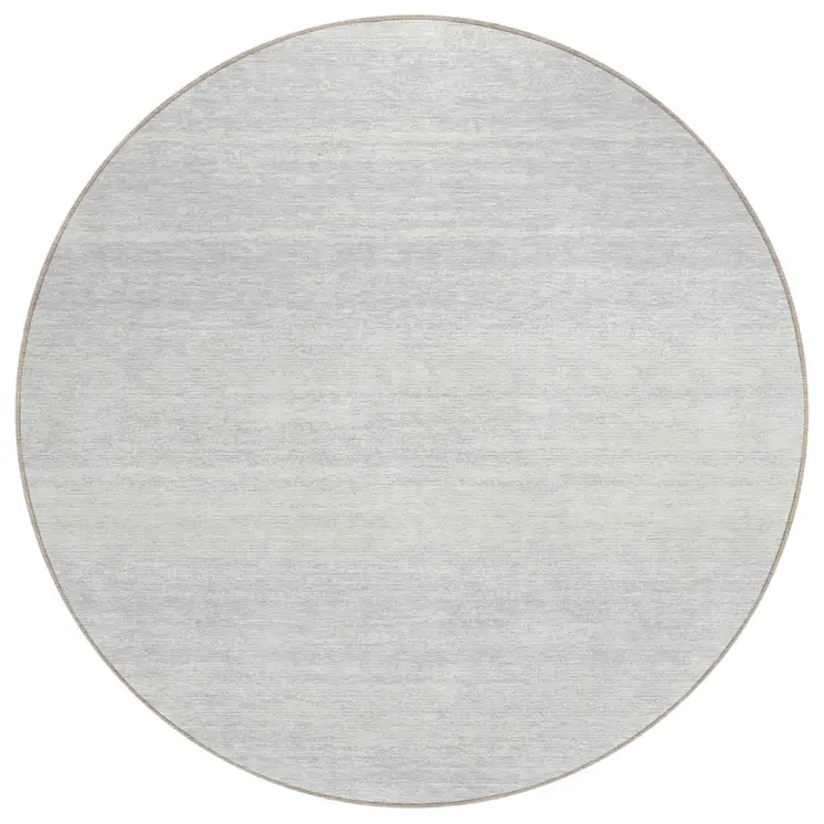8' Silver And Gray Round Striped Washable Indoor Outdoor Area Rug