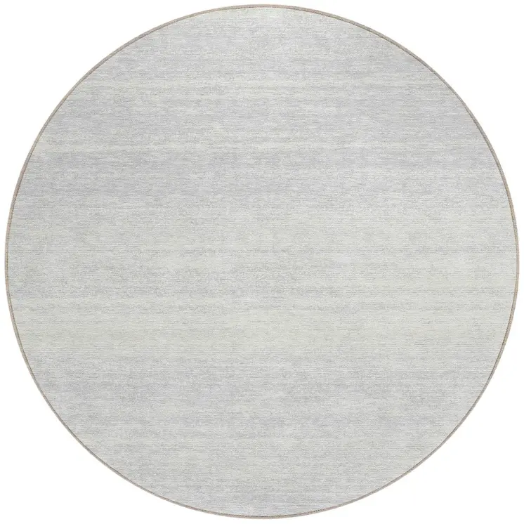 8' Silver And Gray Round Striped Washable Indoor Outdoor Area Rug