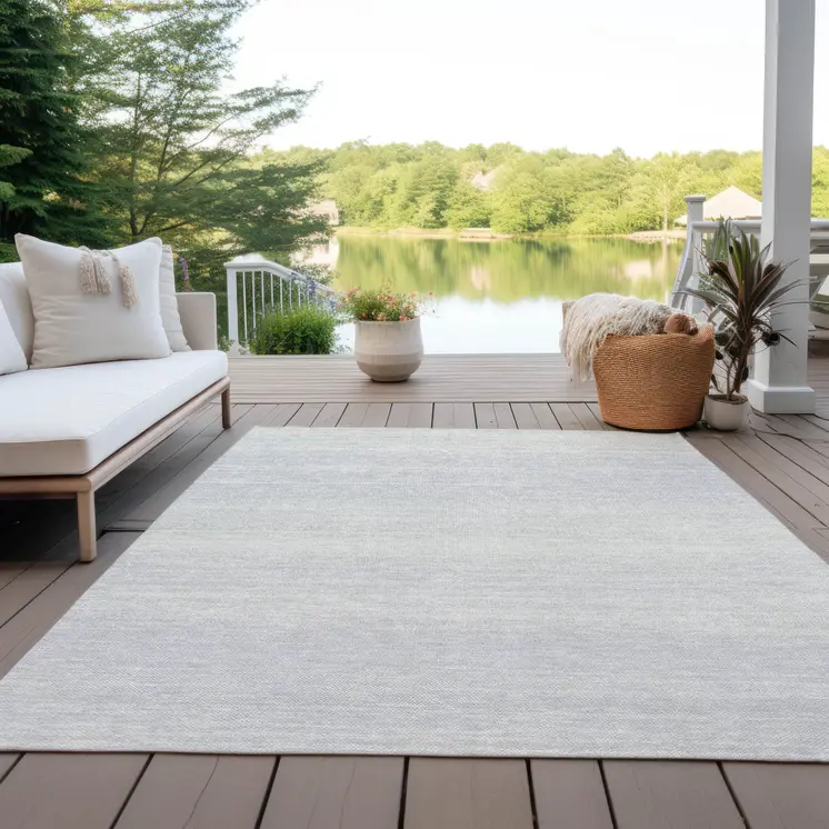 8' X 10' Silver And Gray Striped Washable Indoor Outdoor Area Rug