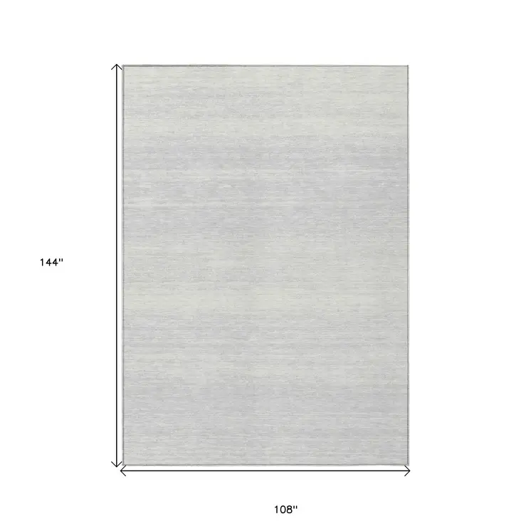 9' X 12' Silver And Gray Striped Washable Indoor Outdoor Area Rug