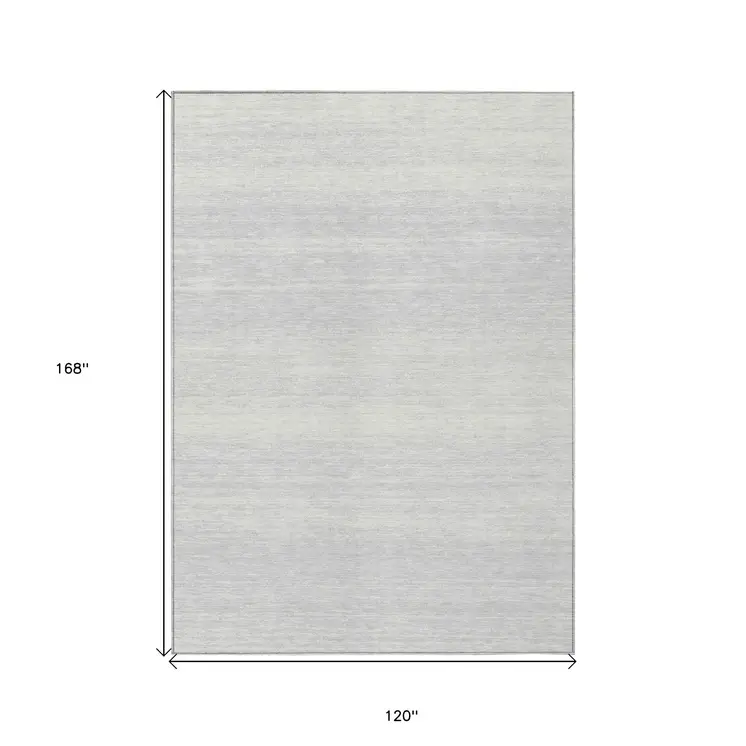10' X 14' Silver And Gray Striped Washable Indoor Outdoor Area Rug