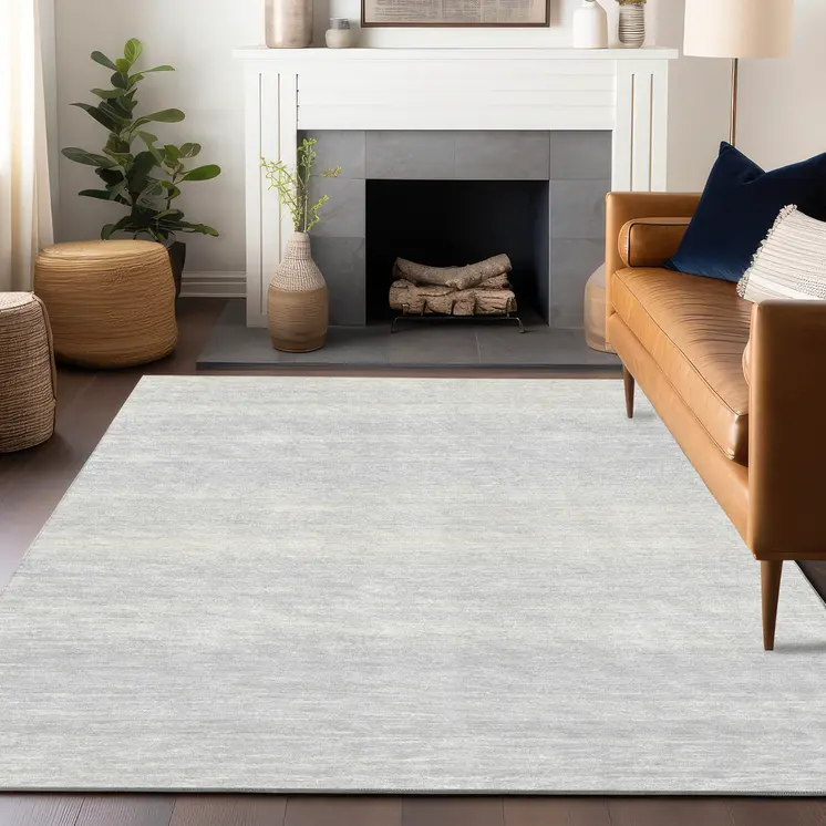 10' X 14' Silver And Gray Striped Washable Indoor Outdoor Area Rug