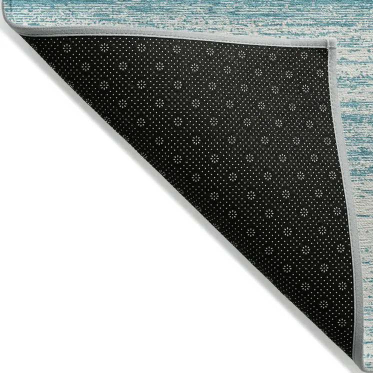 3' X 5' Teal Blue And Ivory Striped Washable Indoor Outdoor Area Rug