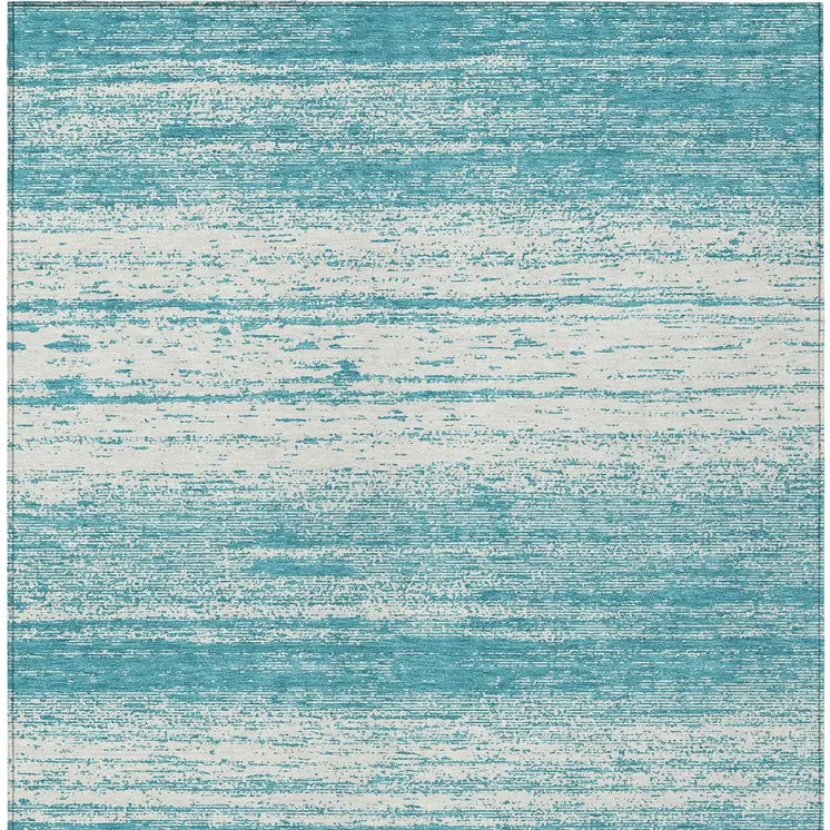 5' X 8' Teal Blue And Ivory Striped Washable Indoor Outdoor Area Rug
