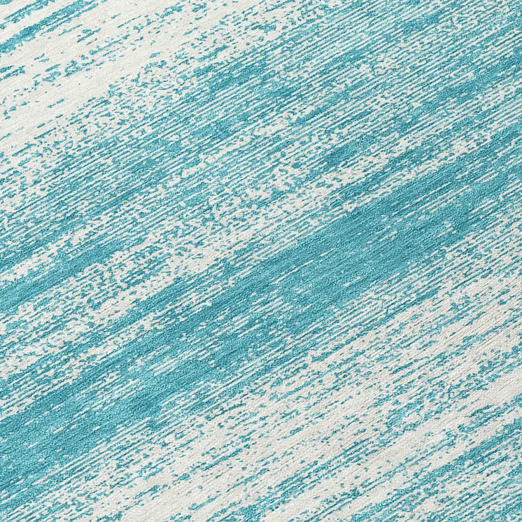 8' Teal Blue And Ivory Round Striped Washable Indoor Outdoor Area Rug