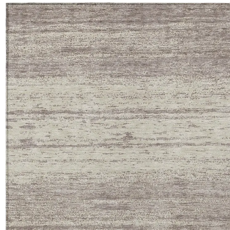 3' X 5' Taupe And Beige Striped Washable Indoor Outdoor Area Rug