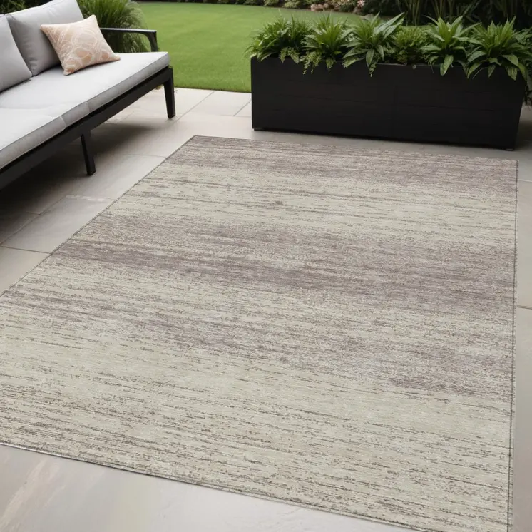 5' X 8' Taupe And Beige Striped Washable Indoor Outdoor Area Rug