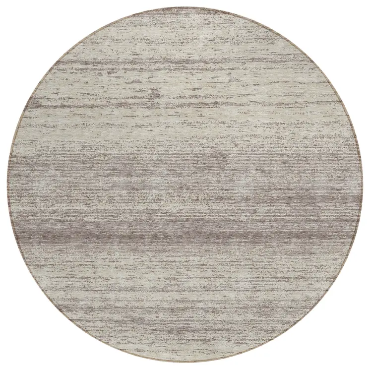 8' Taupe And Beige Round Striped Washable Indoor Outdoor Area Rug