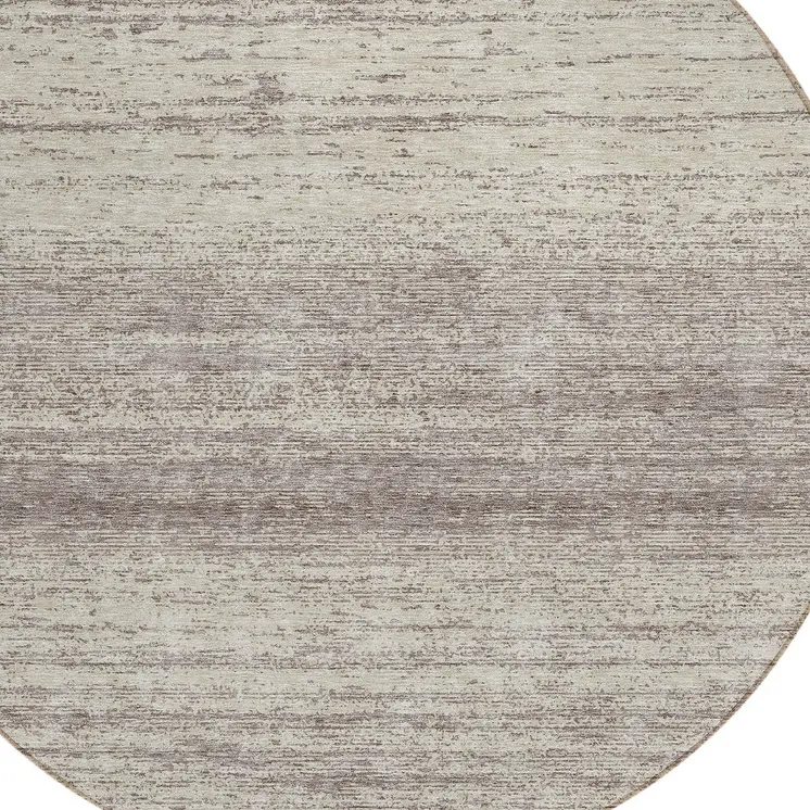 8' Taupe And Beige Round Striped Washable Indoor Outdoor Area Rug
