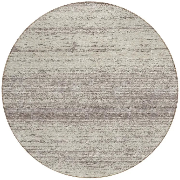 8' Taupe And Beige Round Striped Washable Indoor Outdoor Area Rug