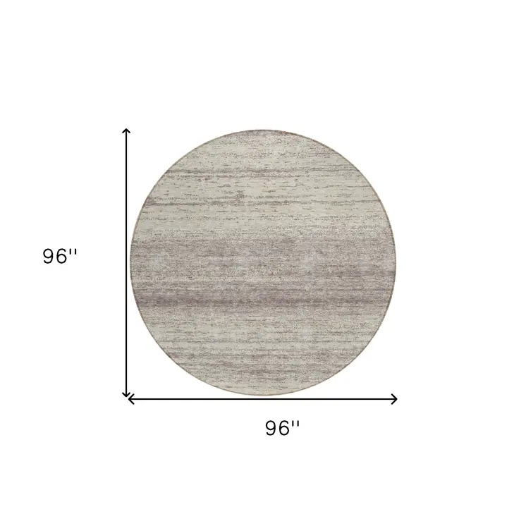 8' Taupe And Beige Round Striped Washable Indoor Outdoor Area Rug