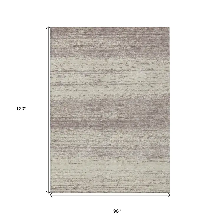 8' X 10' Taupe And Beige Striped Washable Indoor Outdoor Area Rug