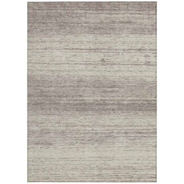 8' X 10' Taupe And Beige Striped Washable Indoor Outdoor Area Rug