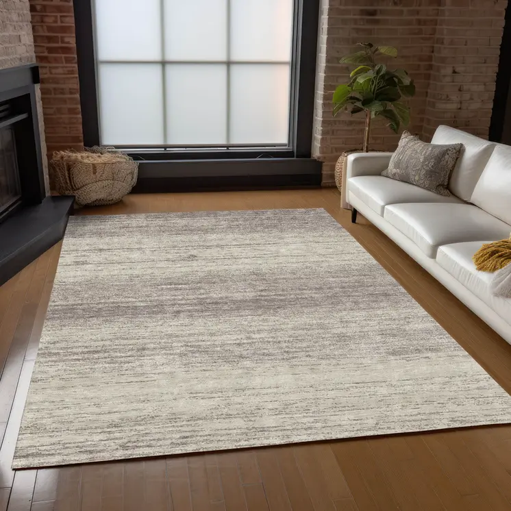 8' X 10' Taupe And Beige Striped Washable Indoor Outdoor Area Rug