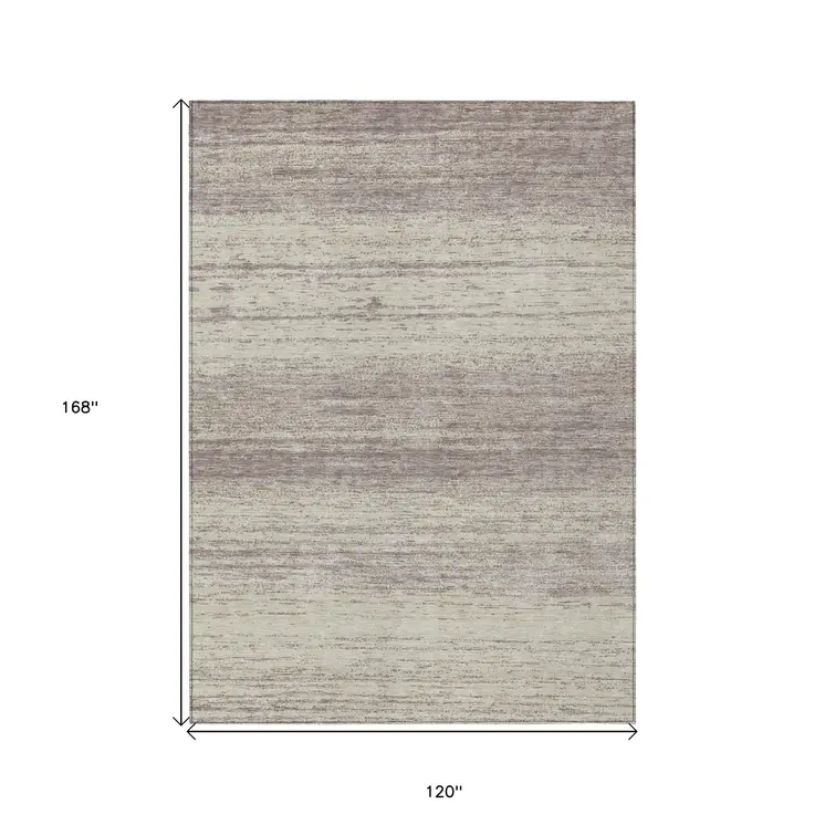 10' X 14' Taupe And Beige Striped Washable Indoor Outdoor Area Rug
