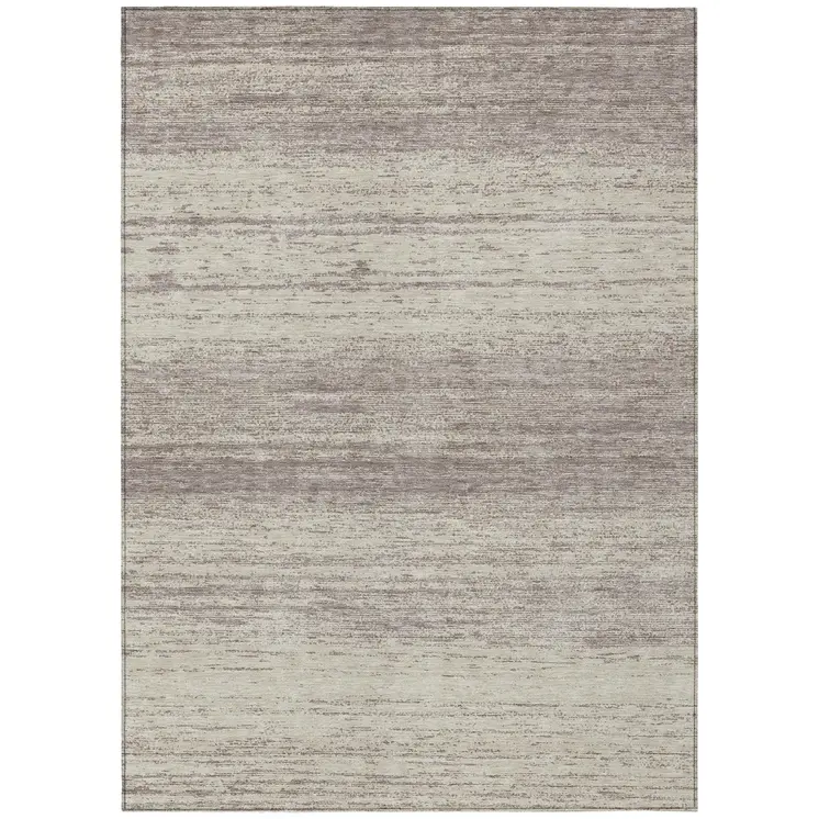 10' X 14' Taupe And Beige Striped Washable Indoor Outdoor Area Rug