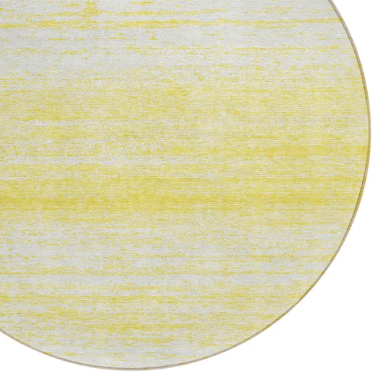 8' Yellow And Ivory Round Striped Washable Indoor Outdoor Area Rug