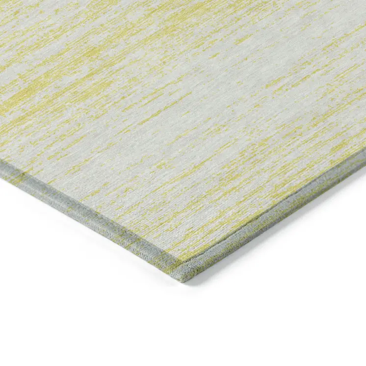 9' X 12' Yellow And Ivory Striped Washable Indoor Outdoor Area Rug