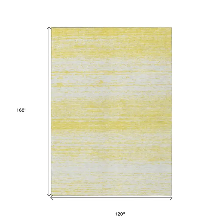 10' X 14' Yellow And Ivory Striped Washable Indoor Outdoor Area Rug